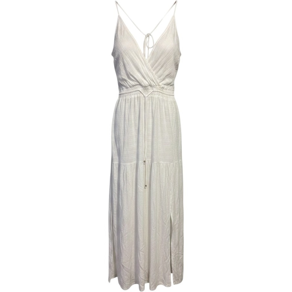 Blue Island Beach Stripe Smocked V-Neck Maxi Dress Bohemian coastal sundress